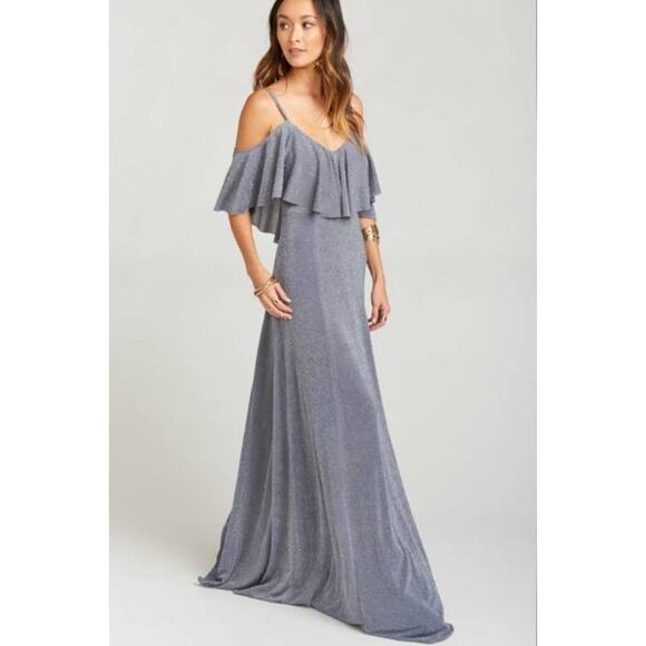 Show Me Your MuMu Renee Ruffle Maxi Dress Dancing Queen Shine Smoke XS NWT - Picture 2 of 10